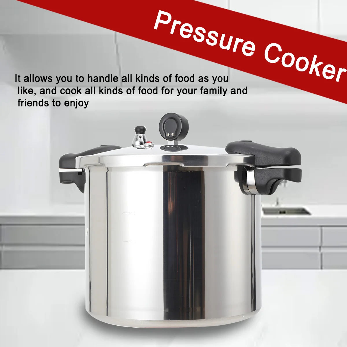 22L Aluminium Alloy Pressure Canner 90Kpa Thickened Explosion-proof Pressure Cooker Pot with Pressure Gauge and Safety Valve.