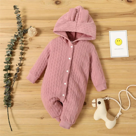 0-18 Monate Neugeborenes Baby Mädchen Bodysuit einfarbig Hoodie Langarm Stram pler Herbst & Winter warme Overall Kleidung für Baby