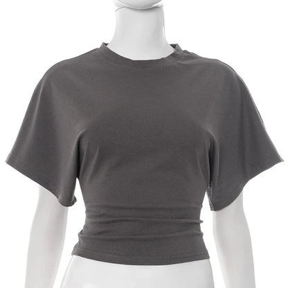 Trendix Basic Long Sleeve Crop Tops Women Summer O Neck Loose Casual Solid Pullover Top Ladies Street Party Club Fashion T Shirt