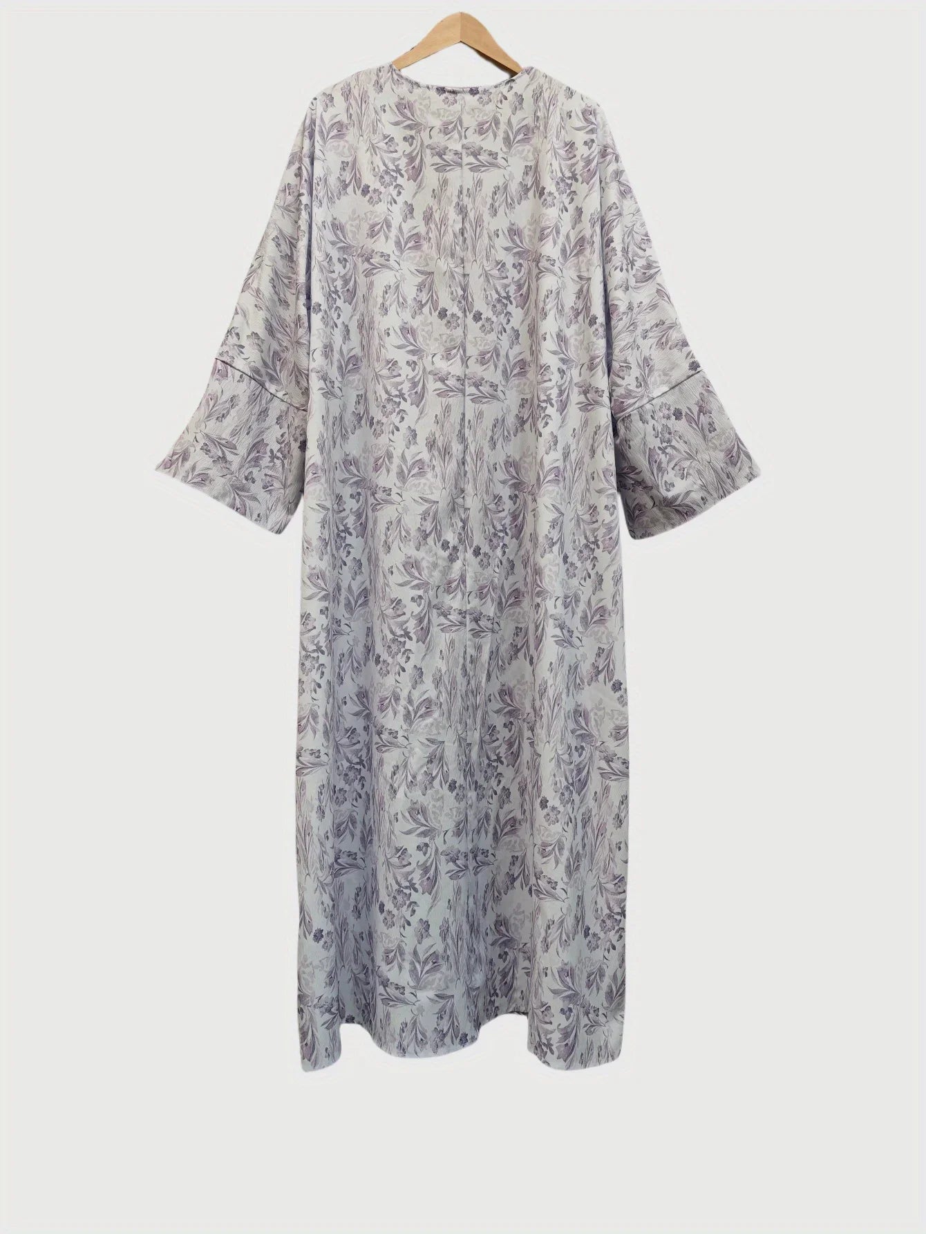 Lockeres, mit Blumenmuster bedrucktes Abaya-Langarmkleid für den orientalischen Nahen Osten für Damen, elegante Robe mit offener Vorderseite ohne Schal.