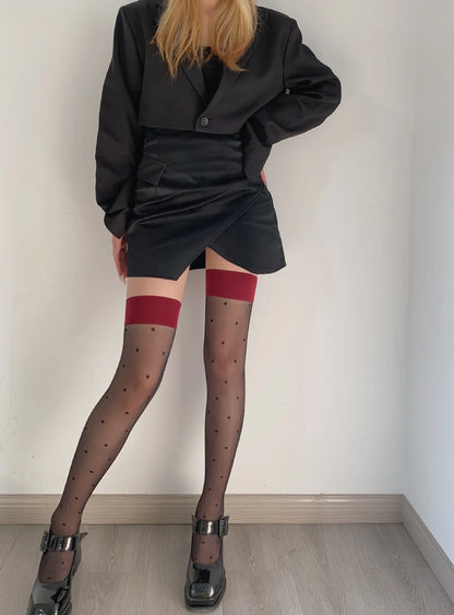 Women's Stockings Dot Printed Transparent Thigh High Stockings Lolita Cute Nylon Stockings for Girls Cosplay Fashion Long Socks.