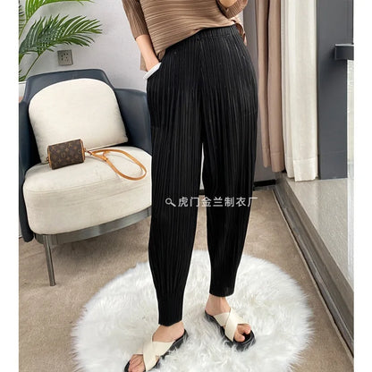 Miyake Life Pleated Pants Loose Harem Pants Women's Summer Thin Fashion Versatile Nine-minute Calf Pants