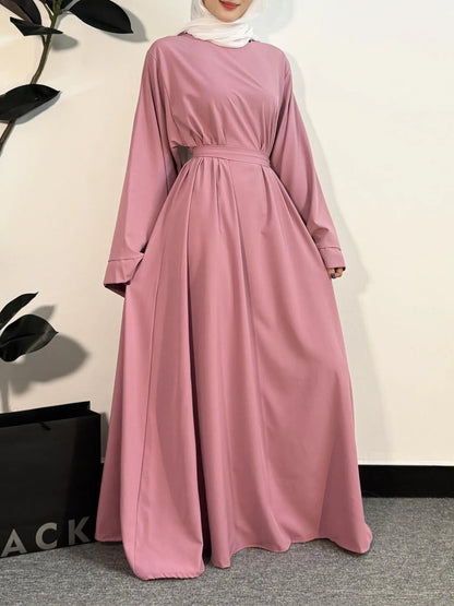 Muslim Abayas Women Kaftans Prayer Dress With Belt Full Sleeve.