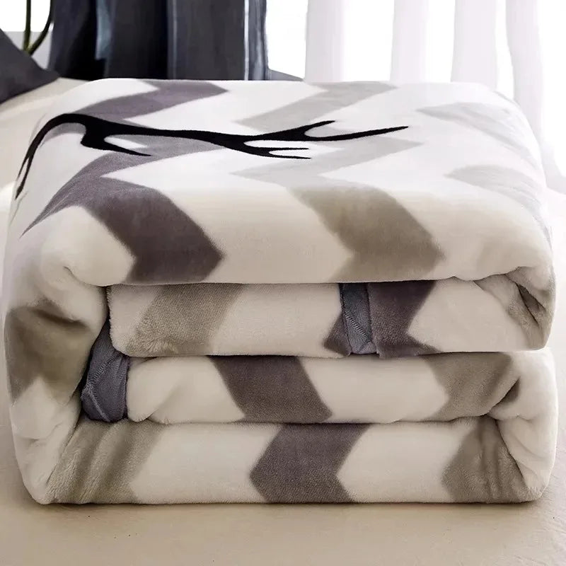 Modern Geometric Cartoon Printed Bedroom Blanket Coral Fleece Dormitory Quilt Thicking Double Layer Multi Purpose Bedding Sheets.