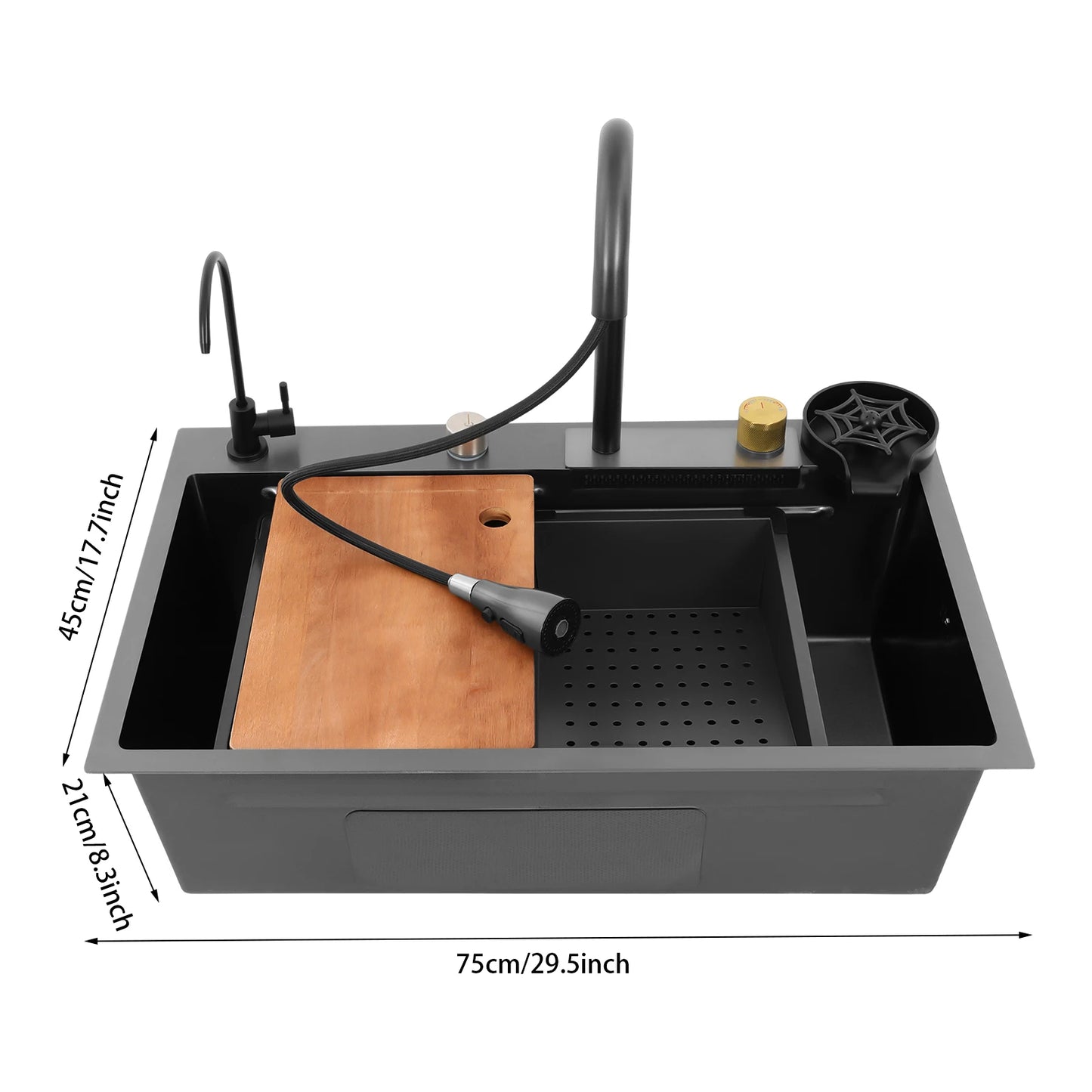 Single Bowl Kitchen Sink Waterfall Bar Sink Stainless Steel Sink with Tap Silver Rectangular