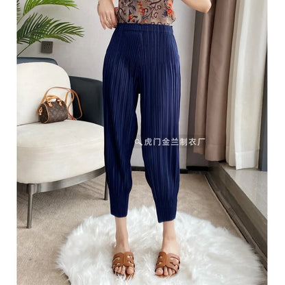 Miyake Life Pleated Pants Loose Harem Pants Women's Summer Thin Fashion Versatile Nine-minute Calf Pants