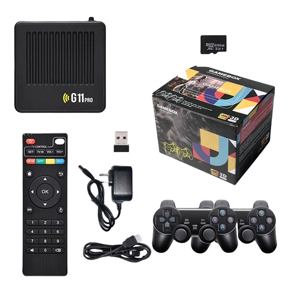 G11 Pro Retro Game Box Built in 10000+ Retro Games Plug and Play 4K HDMI-Compatible Output with 2.4G Wireless Dual Controllers.