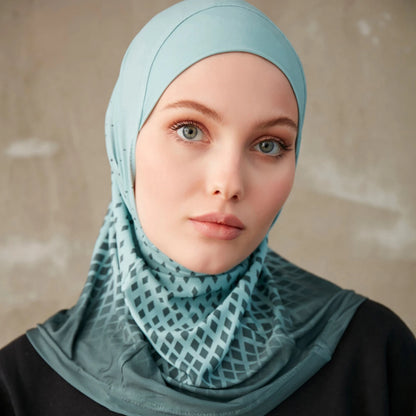 Sporty Muslim Inner Hijab Women Geometric Printing Pattern Instant Turban For Ladies Head Wrap Headband Header Model.