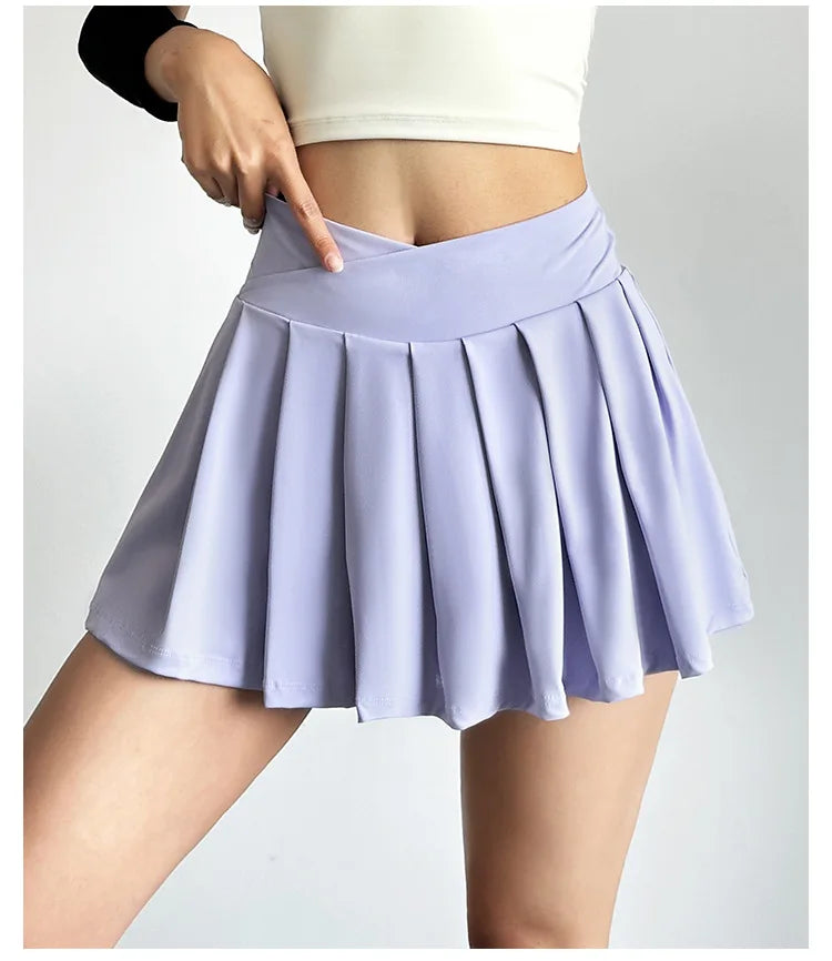 Sports short skirt women summer anti-walk yoga pants running fitness clothes quick dry breathable high waist pleated skirt.
