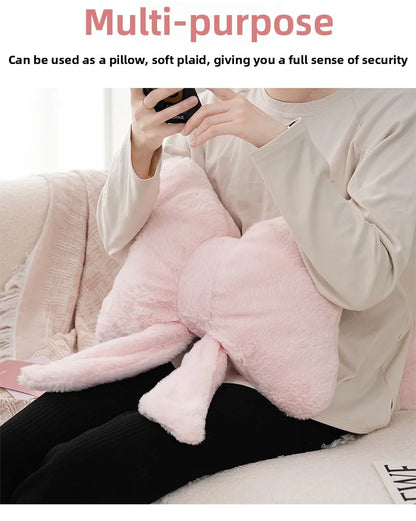 Pink bow ribbon couch pillow imitation rabbit fur comfortable car seat cushion ins style simple all-match back cushion.