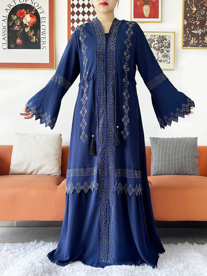 New Women Elegant Dress Chiffon Open Abaya with Zipper Muslim Women Dress Islamic Clothing Cardigan Abaya Women Muslim Dress