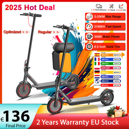 Dual Brake Electric Scooter with Seat Storage Bag 350W Powerful Motor Fast Speed 31KM/H on APP 36V 8.5 Inch Tire Adults Escooter.