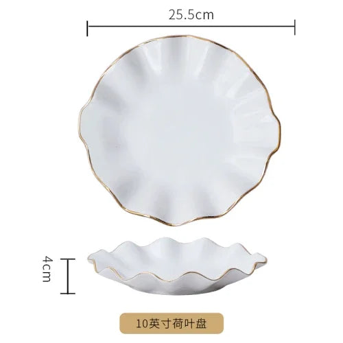 European Golden edged ceramic plate creative home serving plate special-shaped ceramic cutlery dinner plates fruit snack plates