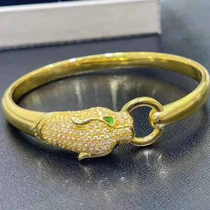 Real 18k Gold Leopard Bracelet for Woman Party Banquet Boutique Jewelry AU750 18K No Demolding Solid Bracelet Trend.