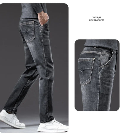 Herbst Winter Neue Business herren Jeans Klassische Mode Stretch Gewaschen Casual Denim Hosen Bequeme Gerade Männliche hosen.