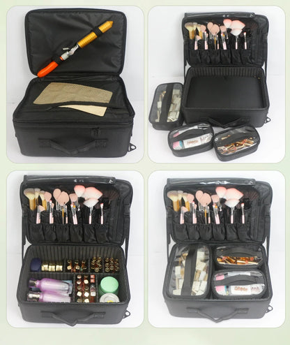 GLADCASE Makeup Case Large Waterproof Makeup Toolbox Professional With Brush Holder Beauty Cosmetic Suitcase Make Up Organizer.