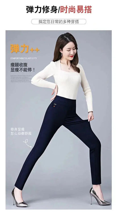 Büro Dame Feste Big Size 6XL Alle-spiel Bleistift Hosen Frühling Herbst Mode Frauen Elastische Hohe Taille Taschen Gerade hosen