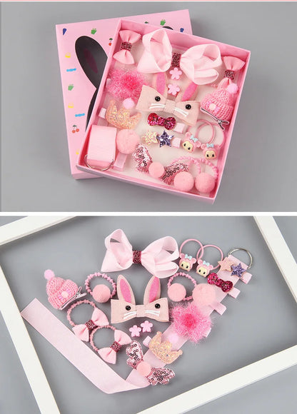 18 Pcs Hair Clip Set Cute Hair Accessories Girl Cartoon Hair Clip Headwear Bow Flower Animal Hairpin Hair Ring Box Not Included