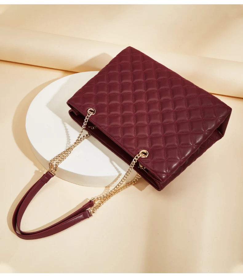 FOXER Women Fashion Quilted Shoulder Bag Female Classic Underarm Bag Vintage Lady Simple Tote Bags Chrismas Gift.