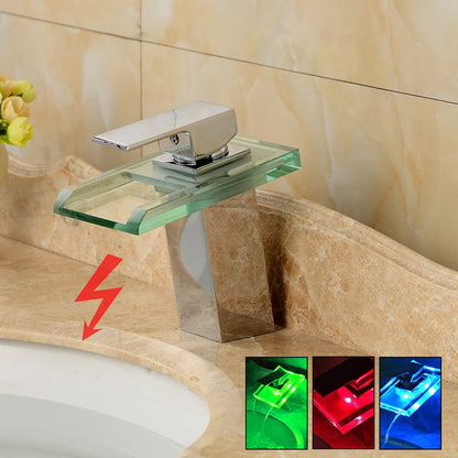 Smart Bathroom Faucet with Temp Light, Anti-Scald LED Indicator, Brass Construction, Waterfall LED Faucet, LED Color Changing