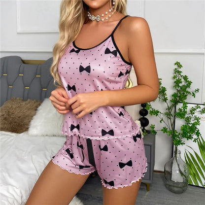 2Pcs Sommer Pyjamas Set für Frauen 2023 Sexy Hause Kleidung SleepwearTank Top Anzüge Shorts Nette Unterwäsche Nachtwäsche Weich Sleeveless