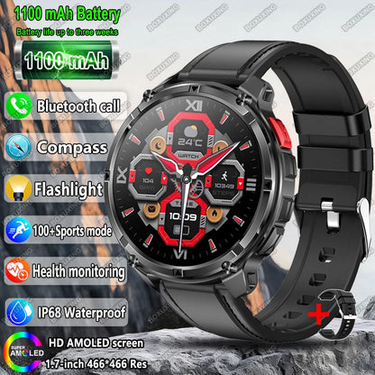 2025 New Military T-Rex 3 Smart Watch Men 1100mAh Battery AMOLED  IP68 Waterproof Outdoor Compass Bluetooth CallSport Smartwatch