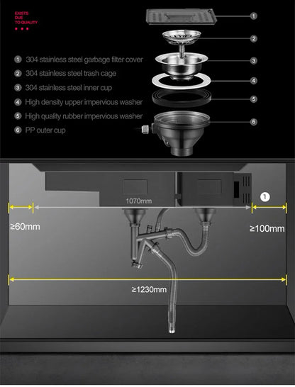 ASRAS 11550 NJH Large Size Smart Purifying Kitchen Sink Handmade Step Sink Ultrasonic Smart Purifying Kitchen Island Sinks
