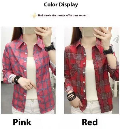 2024Spring and Autumn New College Style Women's Long sleeved Bottom Top Cardigan Long sleeved Fashion Plaid Shirt.