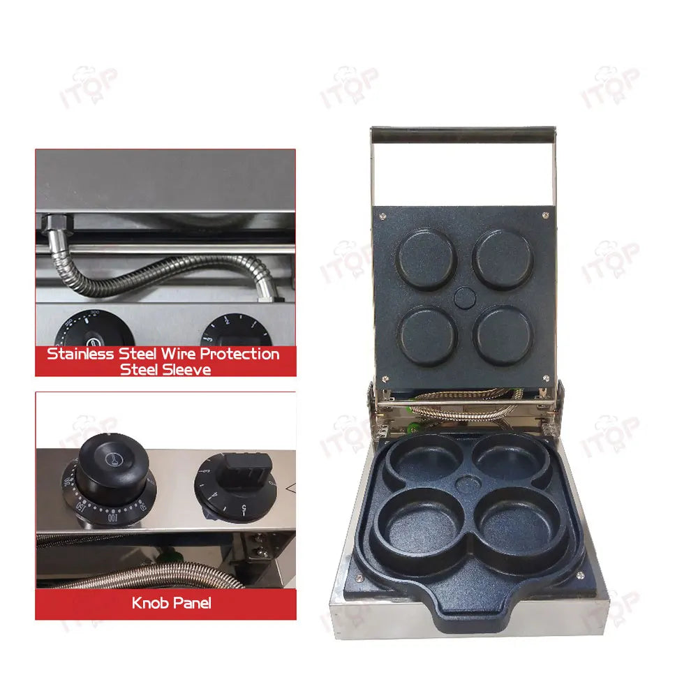ITOP DM-4P Electric Mini Pizza Waffle Maker Tortilla Waffle Oven 4pcs Round Mold Electric Oven Round Pancake Machine.