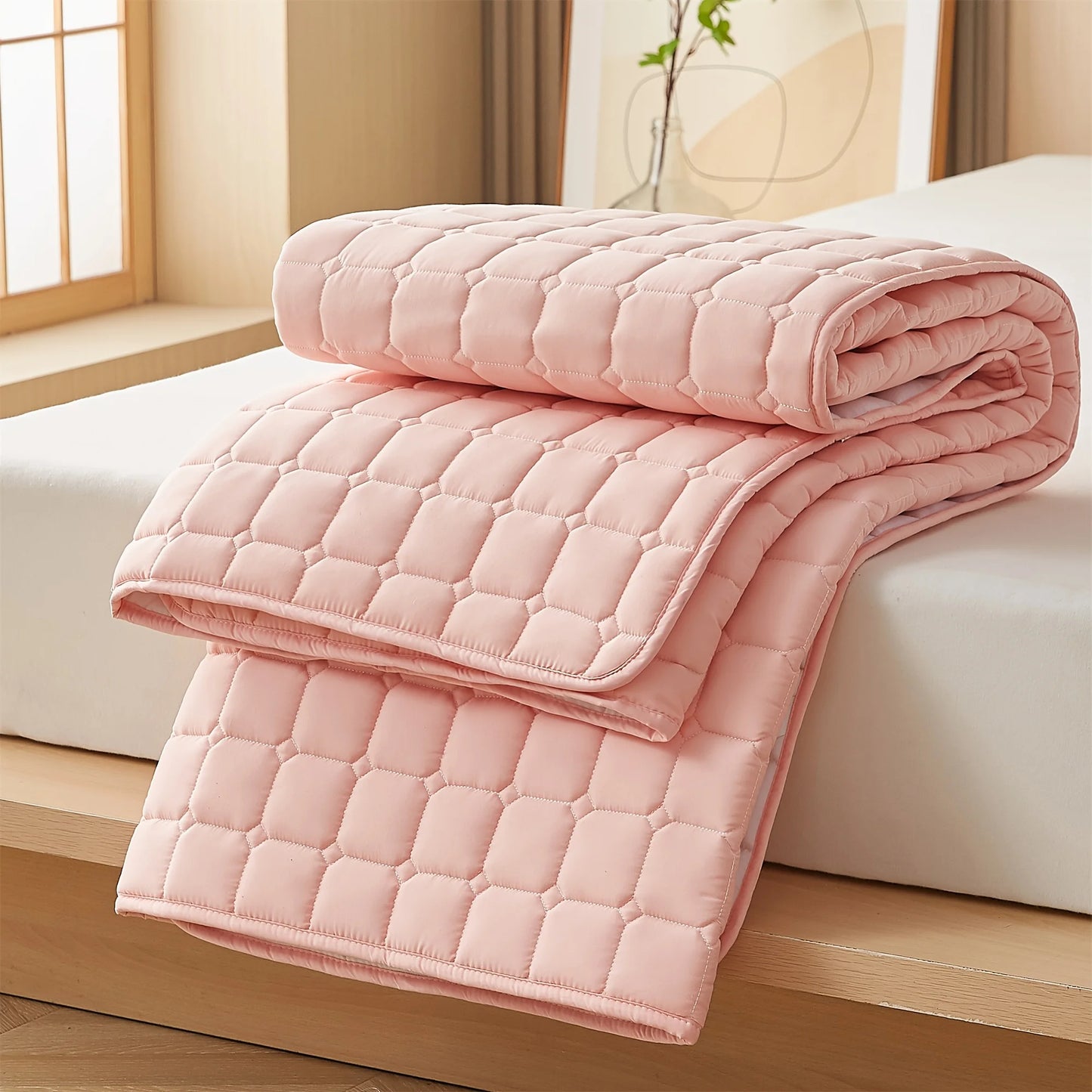 1piece simple solid-color thin mattress cover, single piece set, soft and comfortable, machine washable, suitable for bedrooms,.