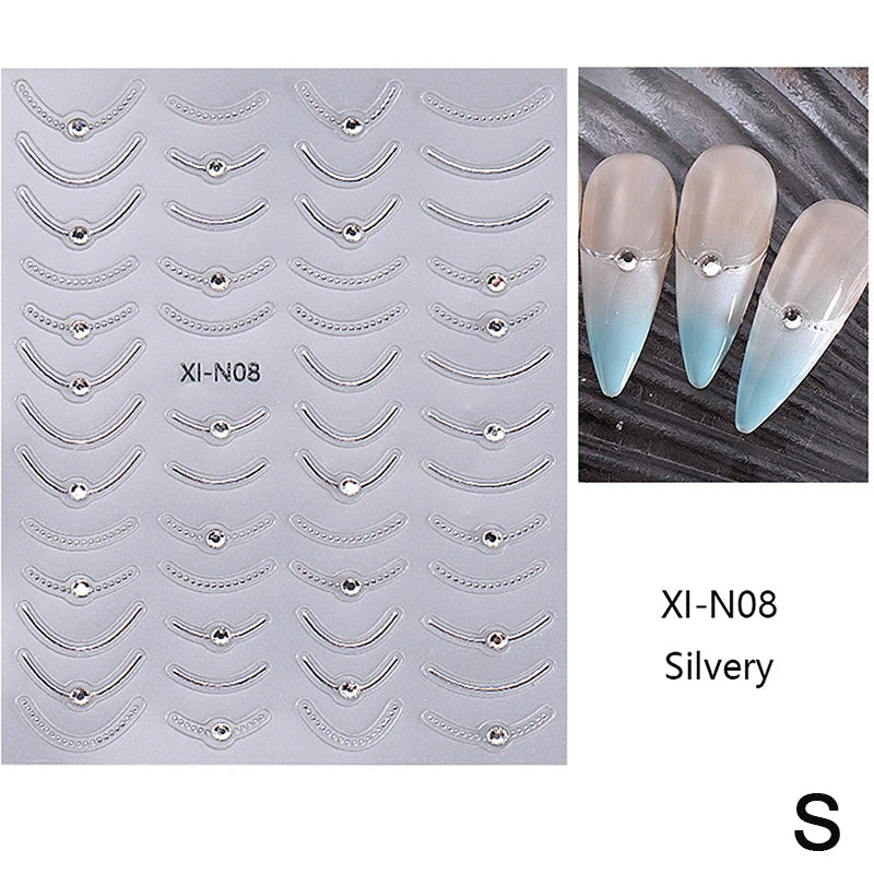 French Tips Nail Sticker 5D Embossed Crystal French Nail Decals Gold Silver Black Line Design Adhesive Slider Nails Art