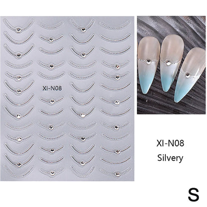 French Tips Nail Sticker 5D Embossed Crystal French Nail Decals Gold Silver Black Line Design Adhesive Slider Nails Art