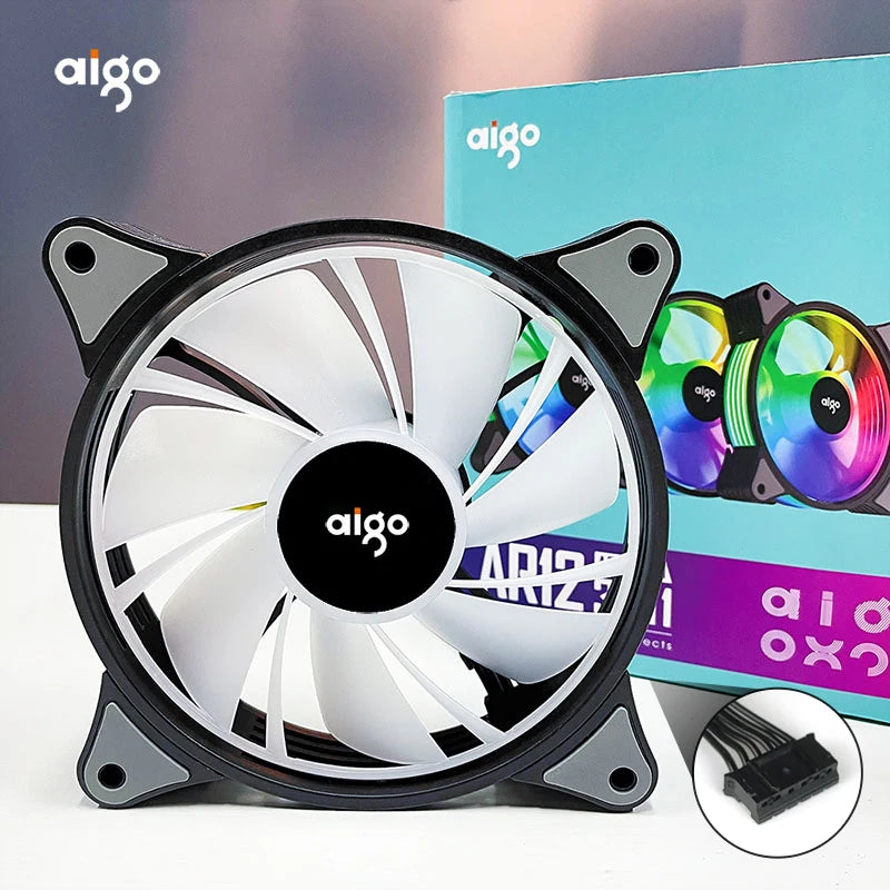 Aigo AR12 120mm PC Gamer Computer Case Fan RGB 12v Heatsink Aura Sync Cooler Argb Silent Controller Kit Fan Cooling Ventilador.