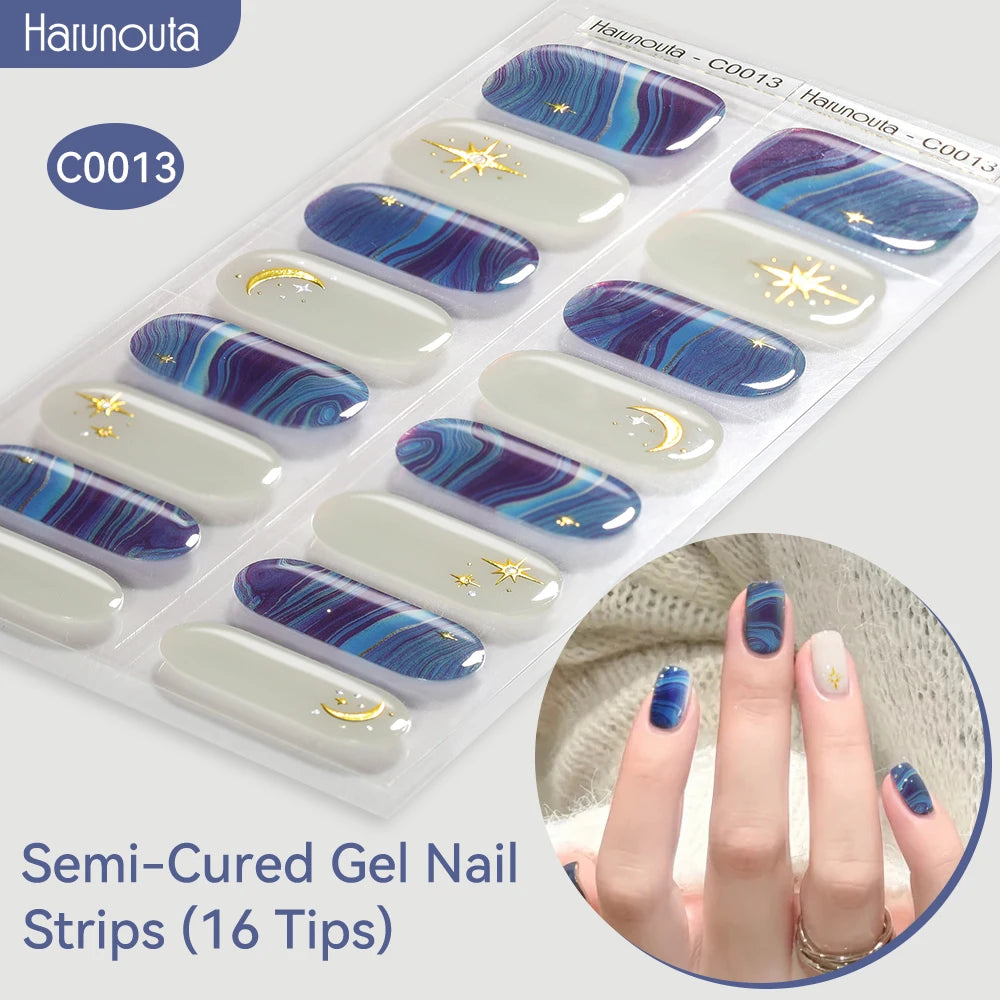 Harunouta Gradient Semi Cured Gel Nail Sticker Long-Lasting UV Nail Sticker UV/LED Extension Gel Nail Foil Gel Polish Full Cover.