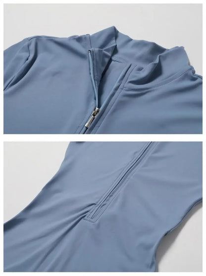 Fall New Long Sleeve Zipper Tight Butt Show Fitness Pants Women Running Sports Training Yoga Clothes Black One-Piece Suit.