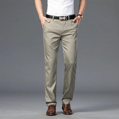 Summer Thin Men's Slim Suit Pants Fashion Business Casual Cotton Green Black Khaki Trousers Male Brand Clothing 30-40.