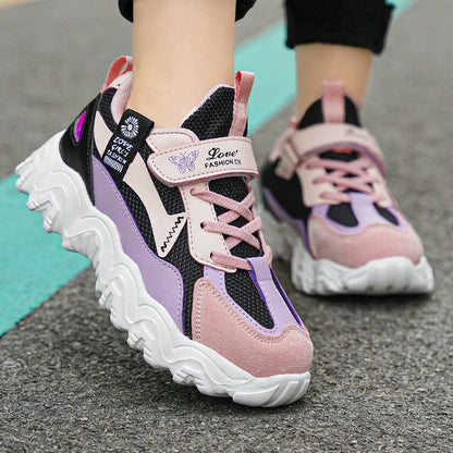 Fashion Children Shoes Girls Sneaker Black Pink PU Leather Platform Casual Sneaker School Tennis Sports Shoes for Girls.