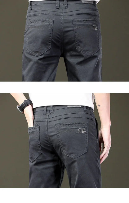 Seven-Color Stretch Jean Men's Trendy Wild Simple 97% Cotton High-End Slim-Fitting Small Straight Casual Men's Clothing Trousers