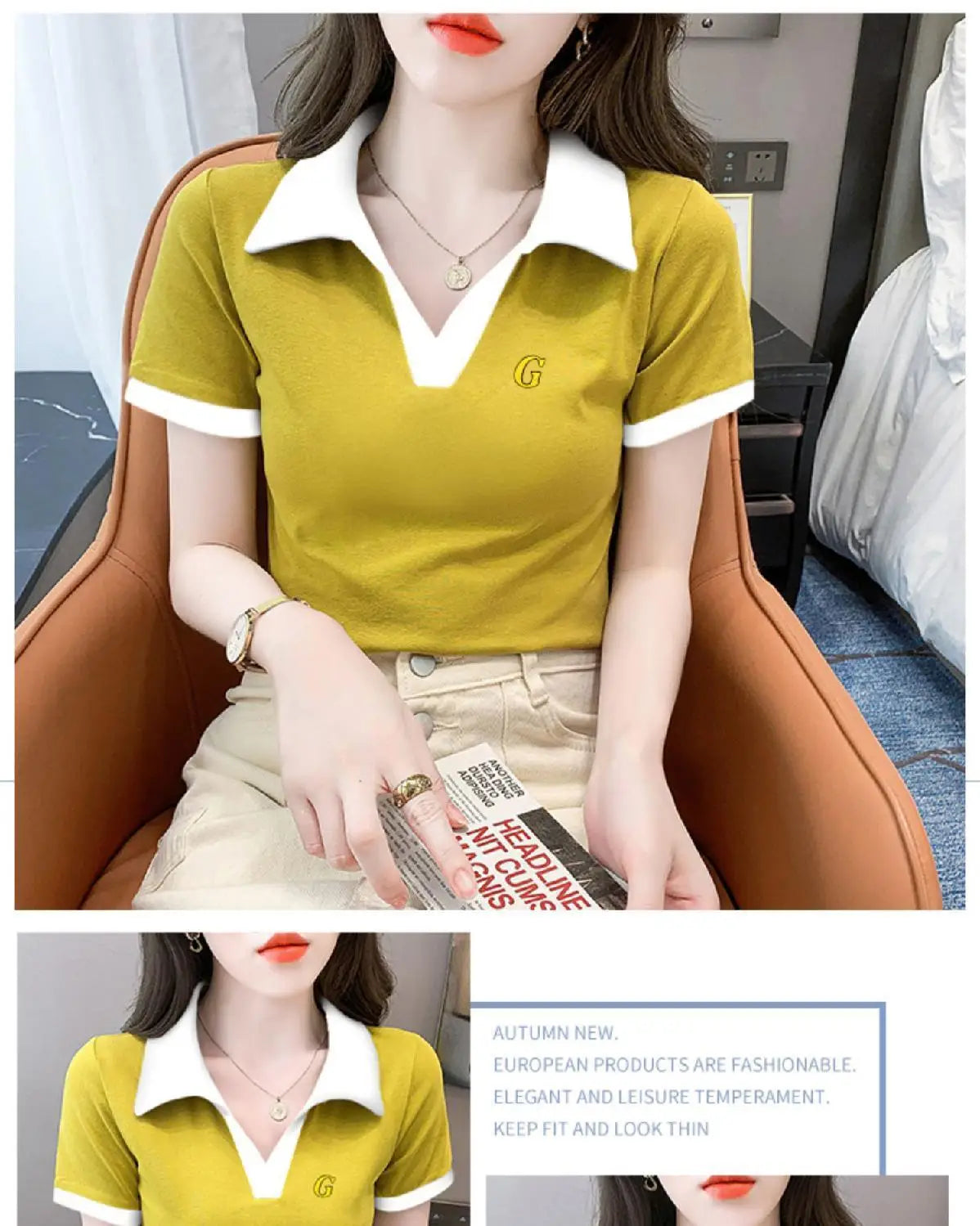 Women's Polo Shirts Slim Female Tee Plain Graphic T-shirts Embroidery Polyester Y2k Fashion Aesthetic Basic Synthetic Luxury New.