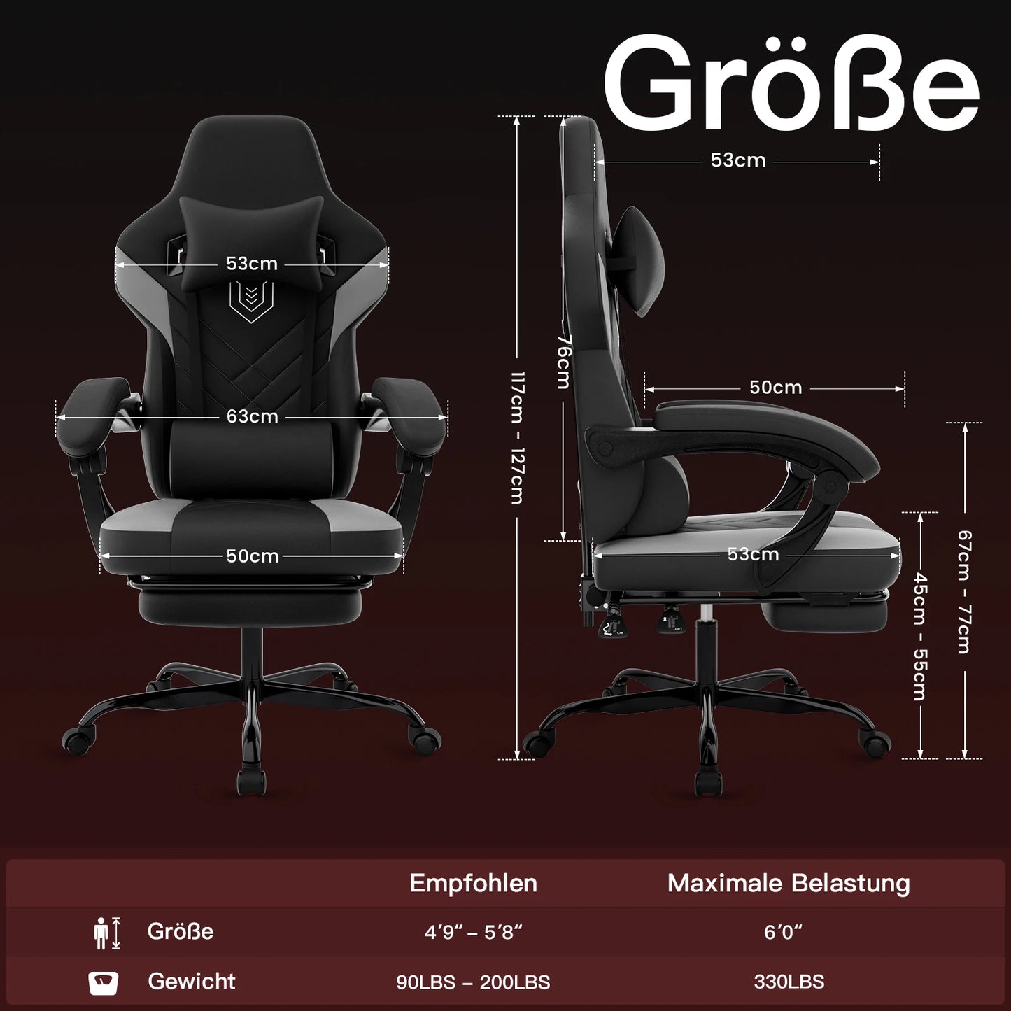 WOTSTA Gaming-Stuhl, ergonomischer Bürostuhl, Renncomputerstuhl, höhenverstellbarer Computerstuhl mit Kopfstütze