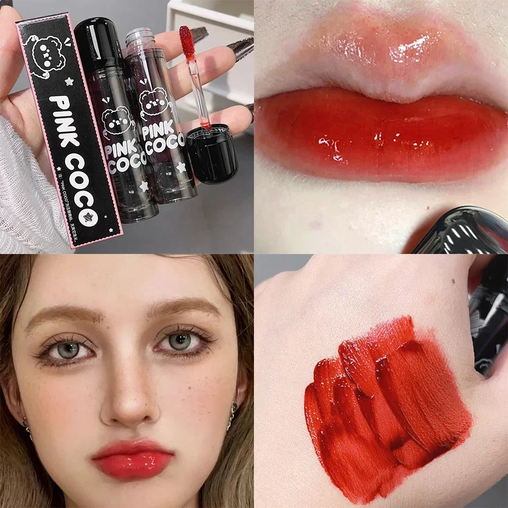 Dark Black Mirror Water Lip Gloss Moisturizing Juice Glass Tea Brown Red Lipsticks Lasting Non-stick Cup Korean Makeup Cosmetics.
