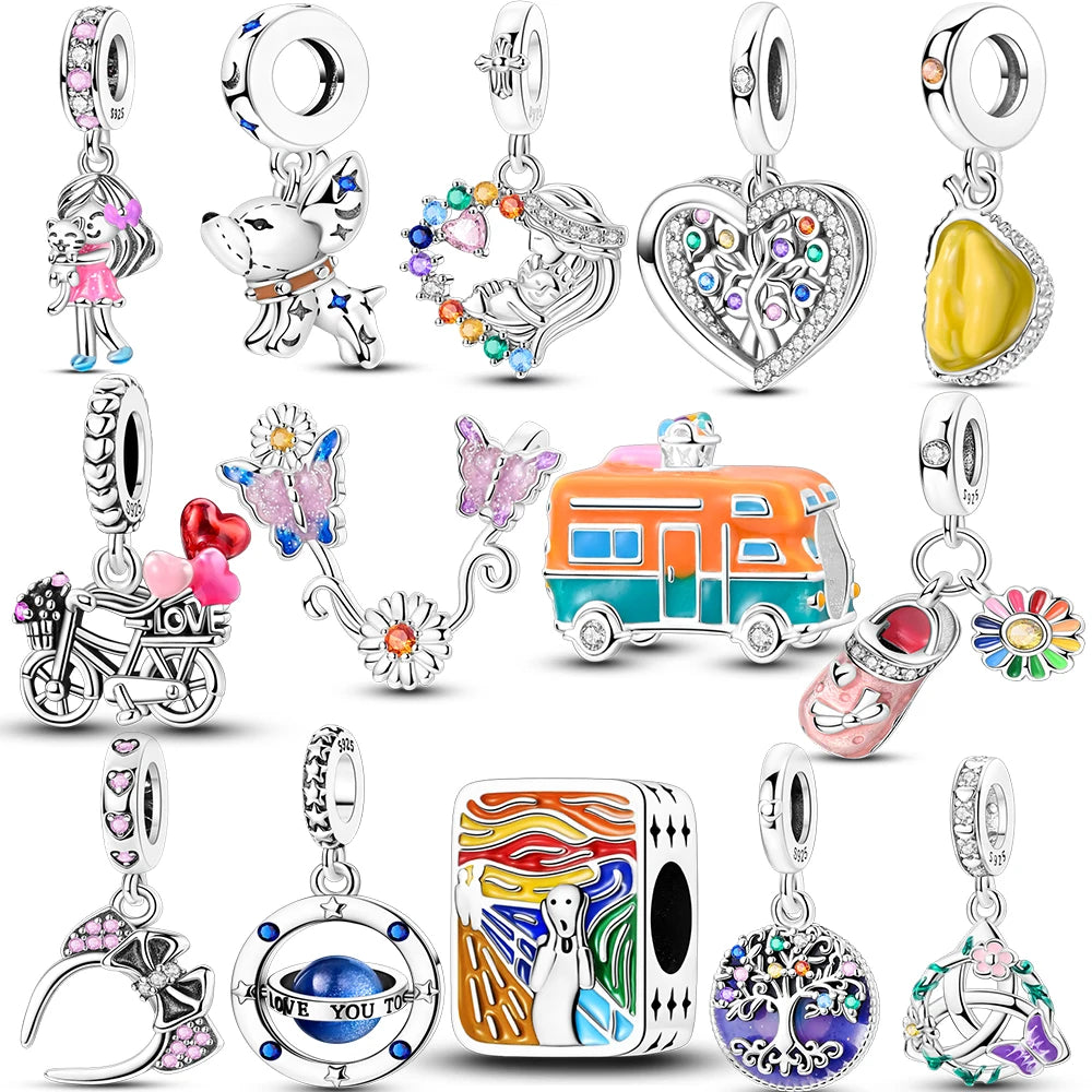 Fit Original Bracelet 925 Silver Butterfly and Sunflower Heart Shape Charms Beads For Women Jewelry Making Fashion Pendant.