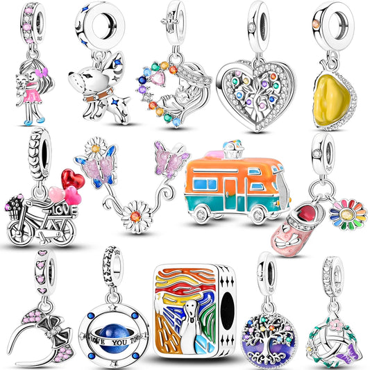 Fit Original Bracelet 925 Silver Butterfly and Sunflower Heart Shape Charms Beads For Women Jewelry Making Fashion Pendant.