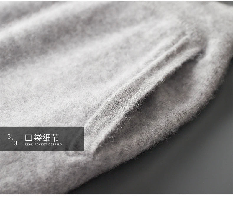 Classic Versatile 100% Cashmere Pants Men High Waist Knitted Straight Pants Solid Color Loose Thin Wide Leg Pants.