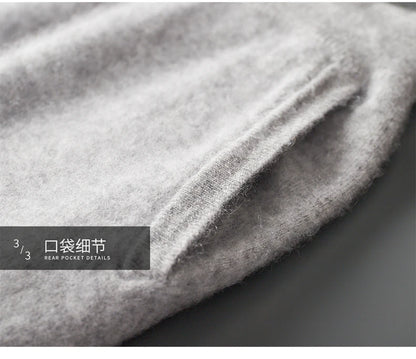 Classic Versatile 100% Cashmere Pants Men High Waist Knitted Straight Pants Solid Color Loose Thin Wide Leg Pants.