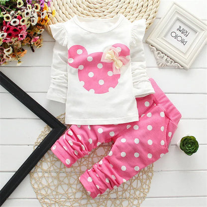 Stumbling toddler girl cartoon long sleeved set T-shirt+pants 2-piece children's fashion baby jacket newborn cotton set.