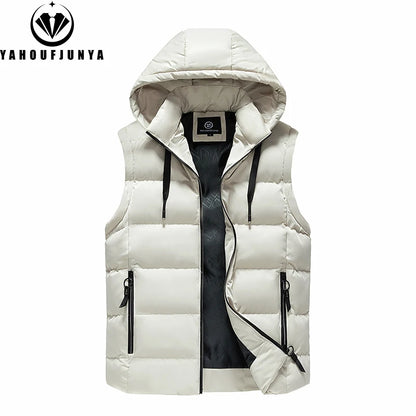 Men Autumn Sleeveless Outdoors Casual Solid Warm Vest Men Winter Detachable Hooded Fleece Pocket Zipper Fashion Vest Male Coat.