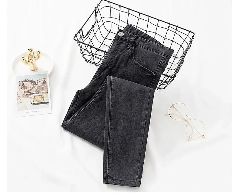 High Waist Slim Fit Jeans Women's Spring Summer Autumn Fashionable Nine Points Elasticity Pencil Pants Tightening And Lengthenin