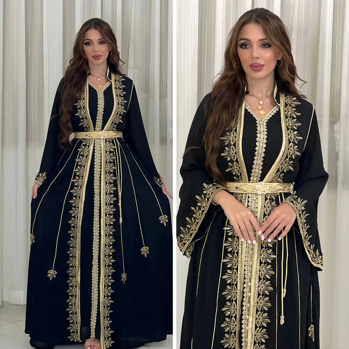 Eid muslimische Frauen Party Stickerei Kleider 2 Stück Set Jalabiya Ramadan Islam Vestidos arabische Robe Marokko Dubai Abayas Kaftan