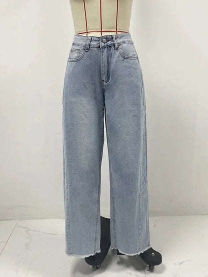 High Waist Wide Leg Denim Jeans Women's Spring 2025 Design Sensation Elegant No Stretch Comfortable Fit Female Fashionable